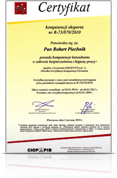 Certyfikat BHP dla F.U. Trebor